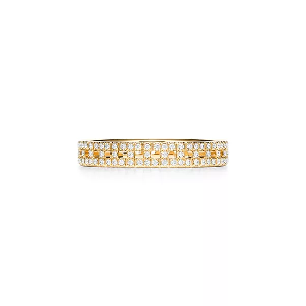 True schmaler Ring in Gold mit Pavé-Diamanten