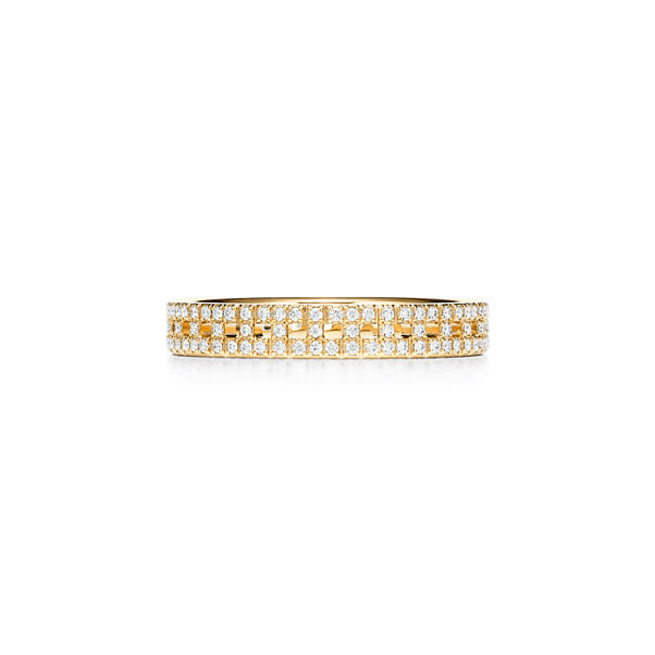 Tiffany T:True Narrow Ring in Gold with Pavé Diamonds