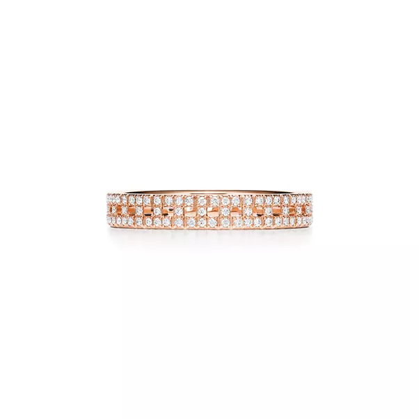 True schmaler Ring in Roségold mit Pavé-Diamanten