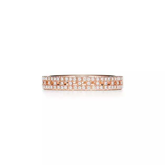 Tiffany T:True Narrow Ring in Rose Gold with Pavé Diamonds image number 0