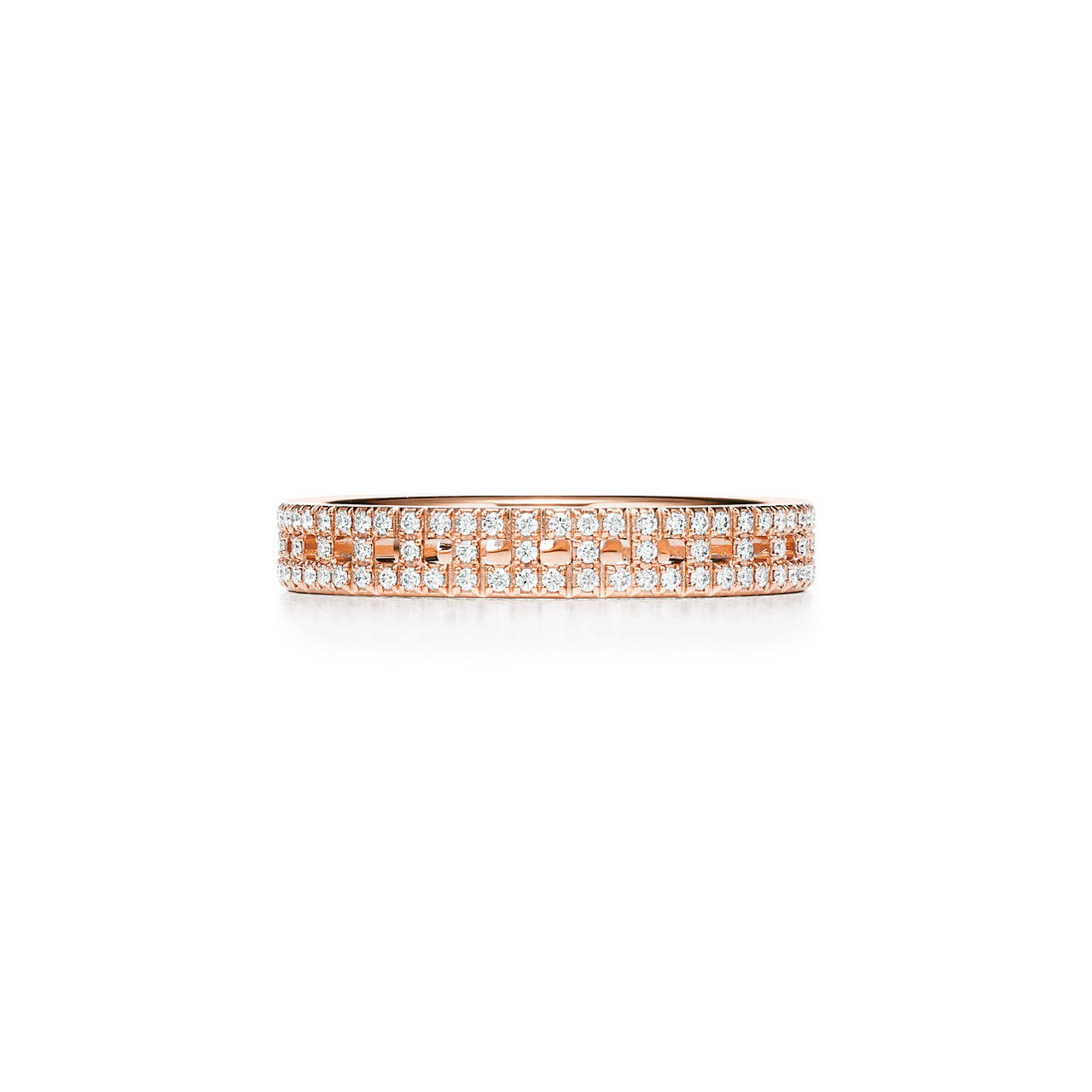 Anillo estrecho True de oro rosa con diamantes en pavé