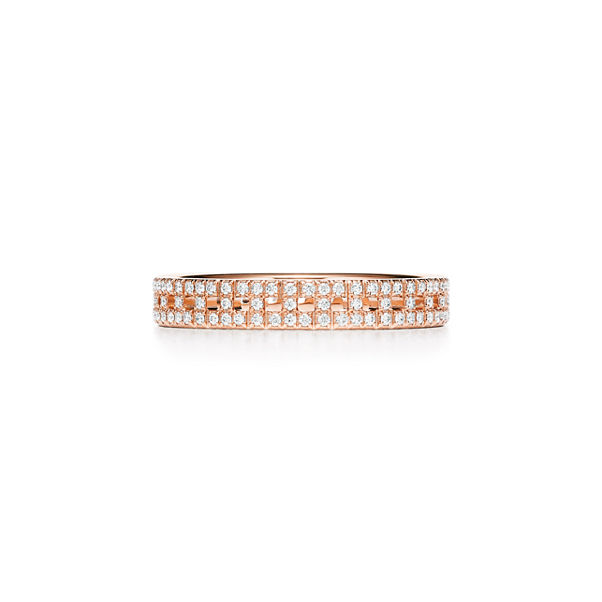 Tiffany T:True Narrow Ring in Rose Gold with Pavé Diamonds