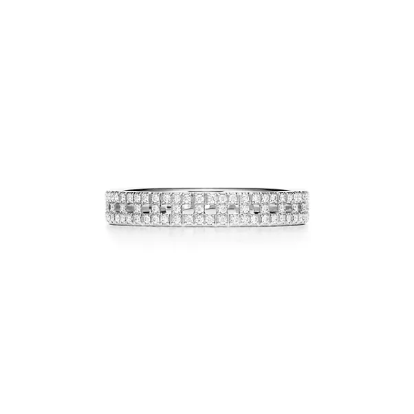 True schmaler Ring in Weißgold mit Pavé-Diamanten