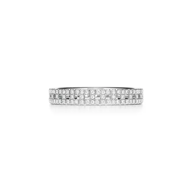 Tiffany T:True Narrow Ring in White Gold with Pavé Diamonds image number 0