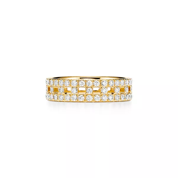True breiter Ring in Gold mit Pavé-Diamanten