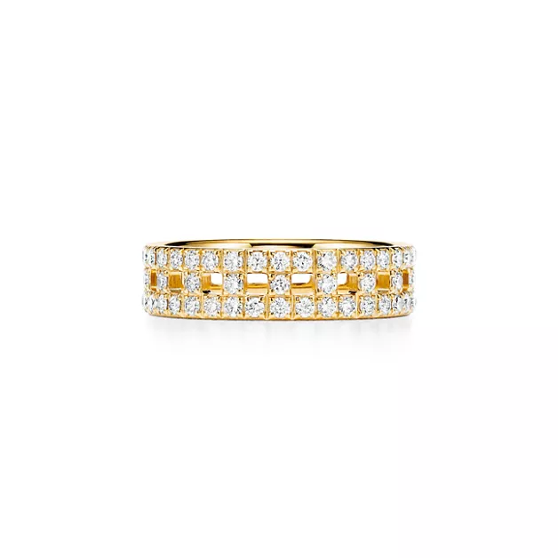 Tiffany T:True Wide Ring in Gold with Pavé Diamonds image number 0
