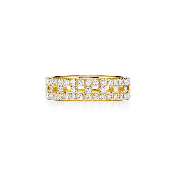 Tiffany T:True Wide Ring in Gold with Pavé Diamonds