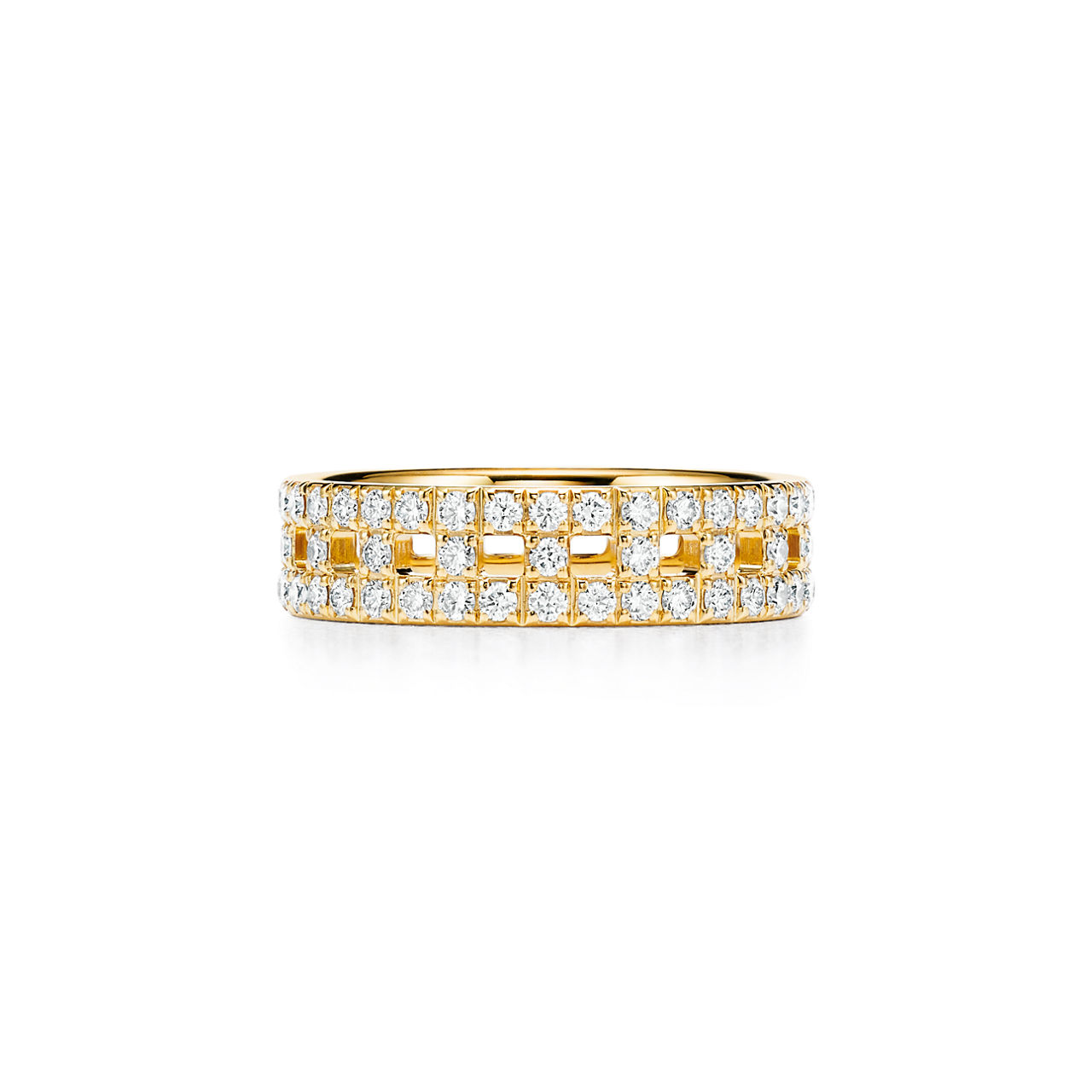 Anillo ancho True de oro con diamantes en pavé
