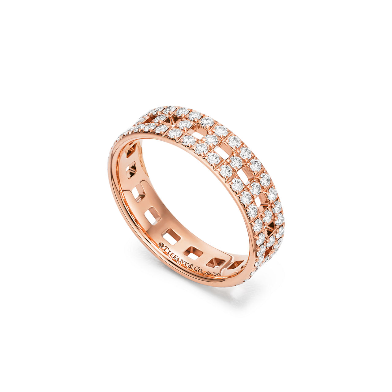 Tiffany T:True Wide Ring  in Rose Gold with Pavé Diamonds image number 3