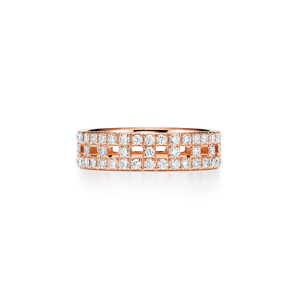 Tiffany T:True Wide Ring  in Rose Gold with Pavé Diamonds