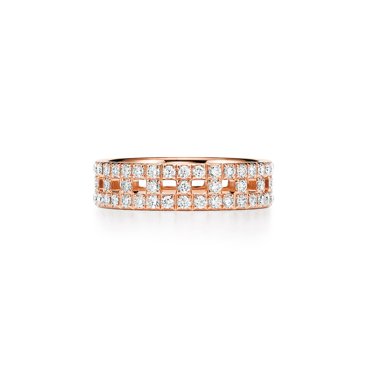 Anillo ancho True  de oro rosa con diamantes en pavé