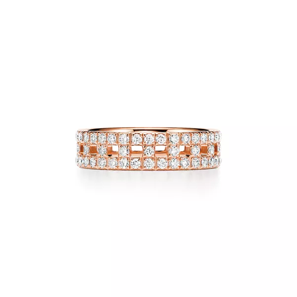 True breiter Ring  in Roségold mit Pavé-Diamanten