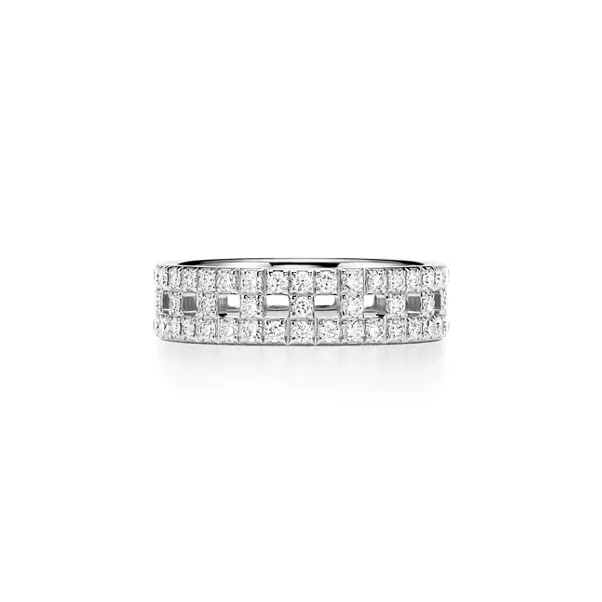 True breiter Ring in Weißgold mit Pavé-Diamanten
