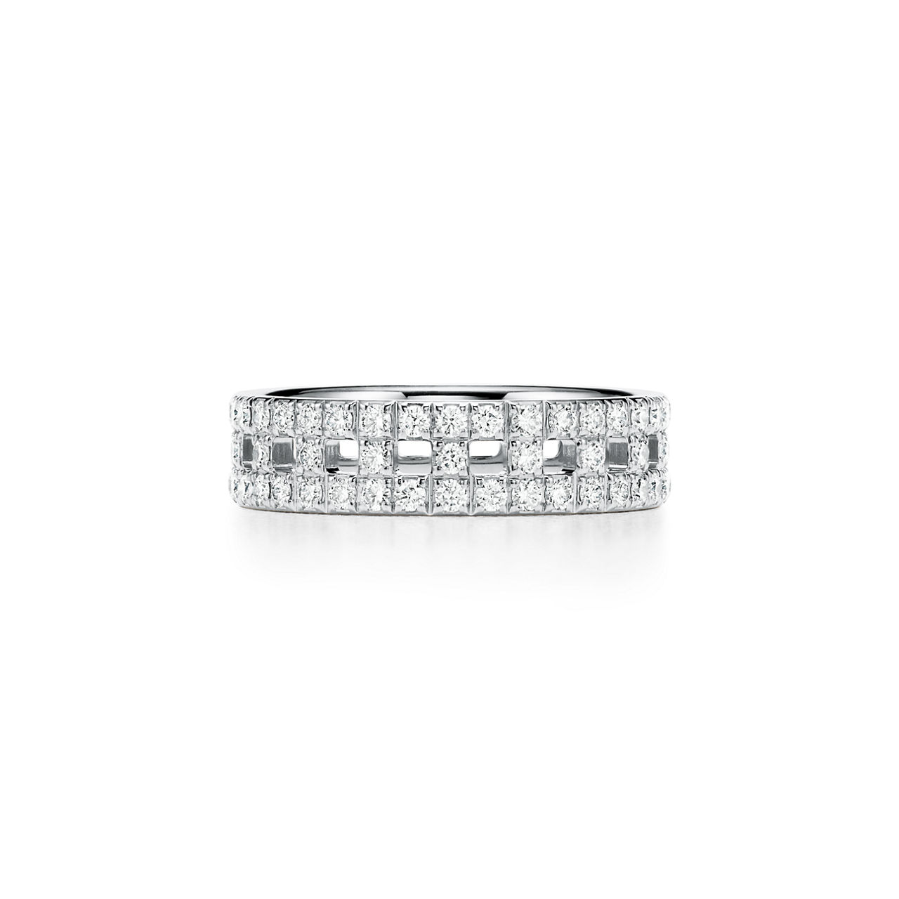 Anillo ancho True de oro blanco con diamantes en pavé