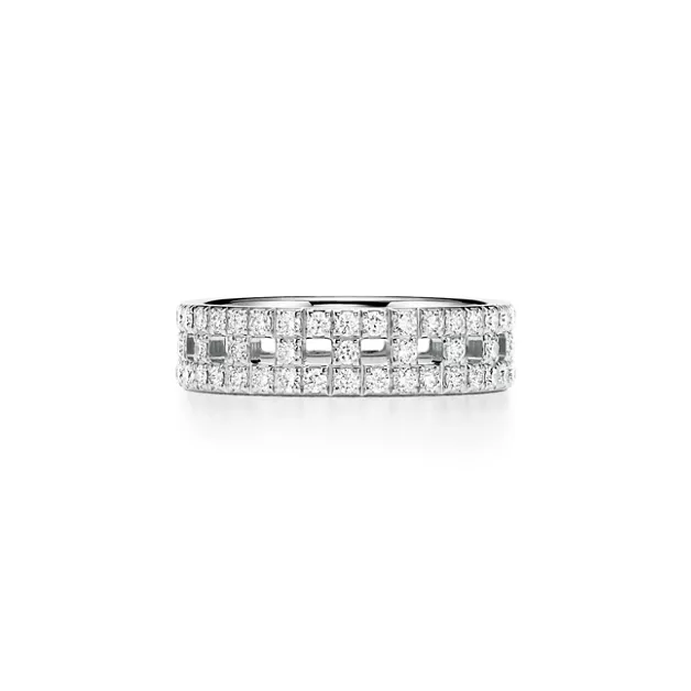 Tiffany T:True Wide Ring in White Gold with Pavé Diamonds image number 0