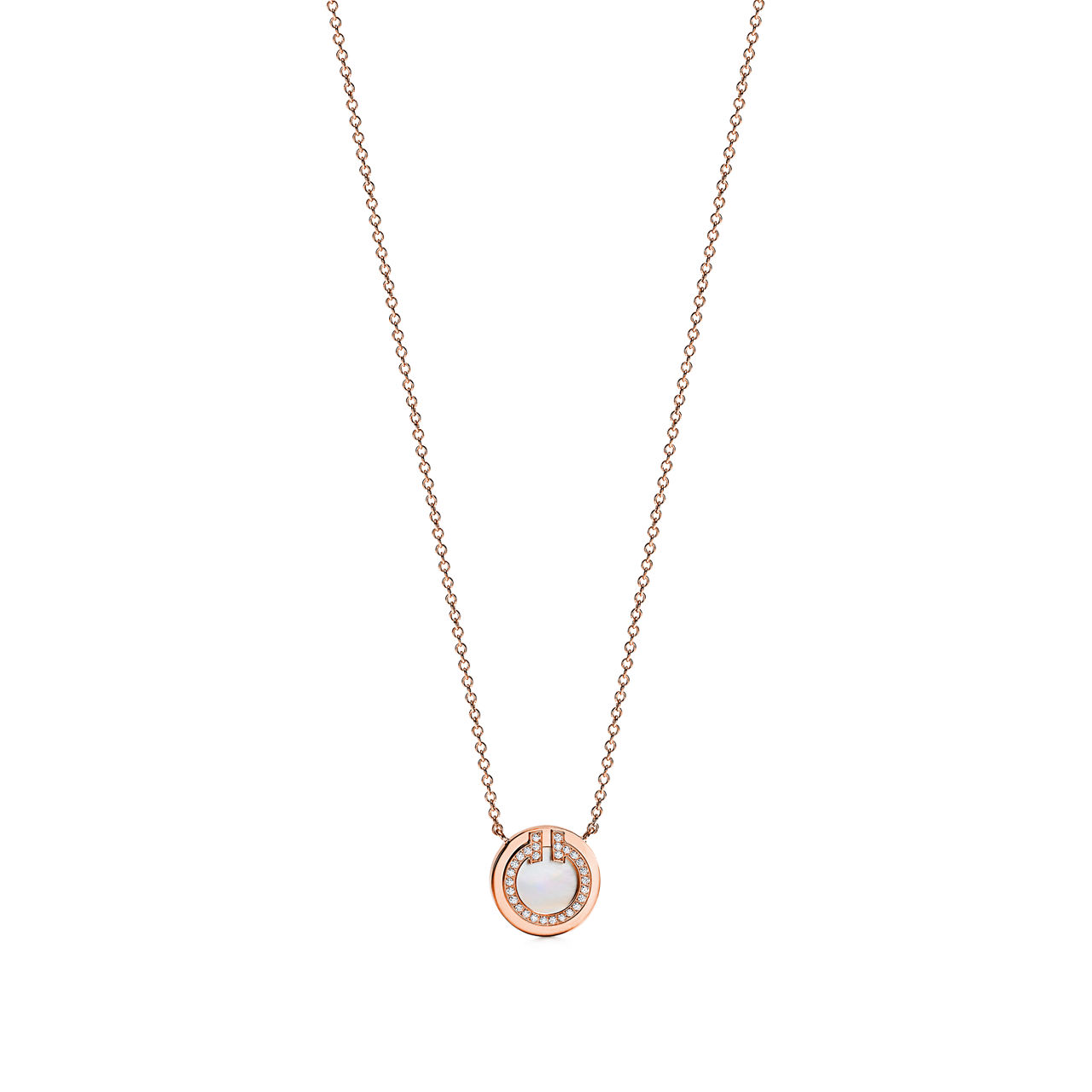 Tiffany T:Diamond and Mother-of-pearl Circle Pendant in Rose Gold image number 0