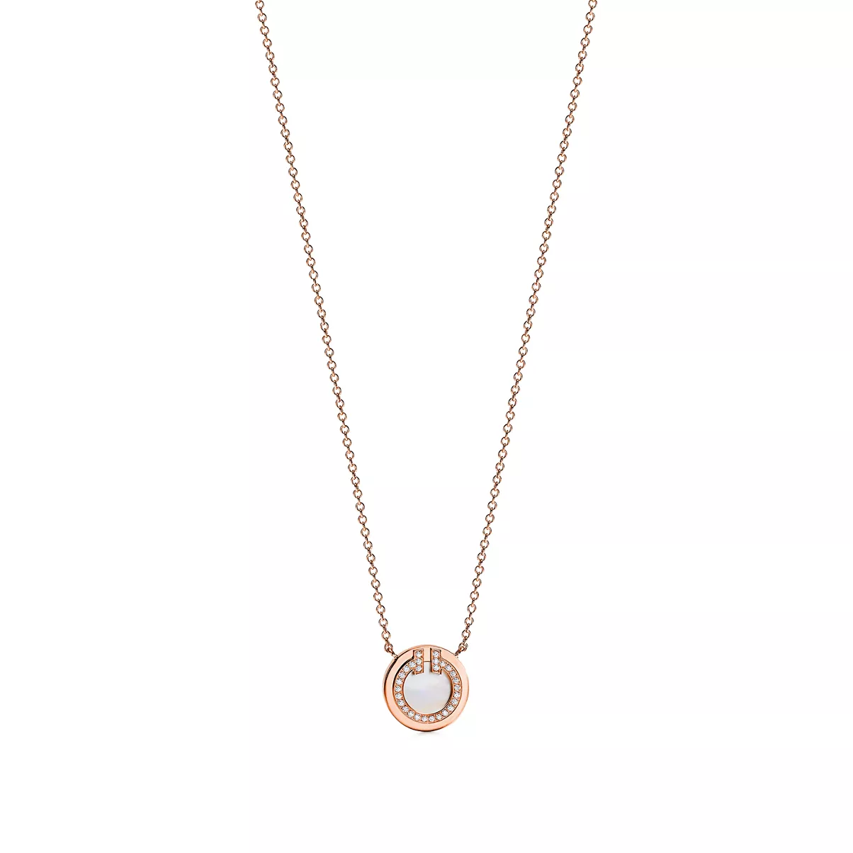Diamond and Mother-of-pearl Circle Pendant in Rose Gold