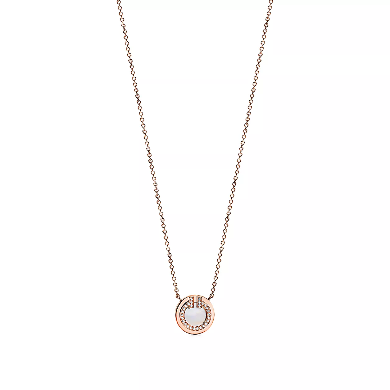 Tiffany T:다이아몬드 및 마더 오브 펄 서클 펜던트, 18K 로즈 골드, 40.6~45.7cm 이미지 번호 0