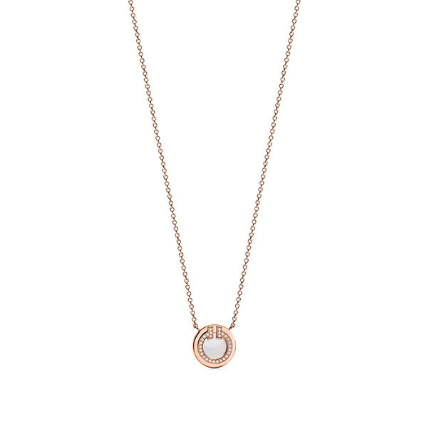 Tiffany T:Diamond and Mother-of-pearl Circle Pendant in Rose Gold