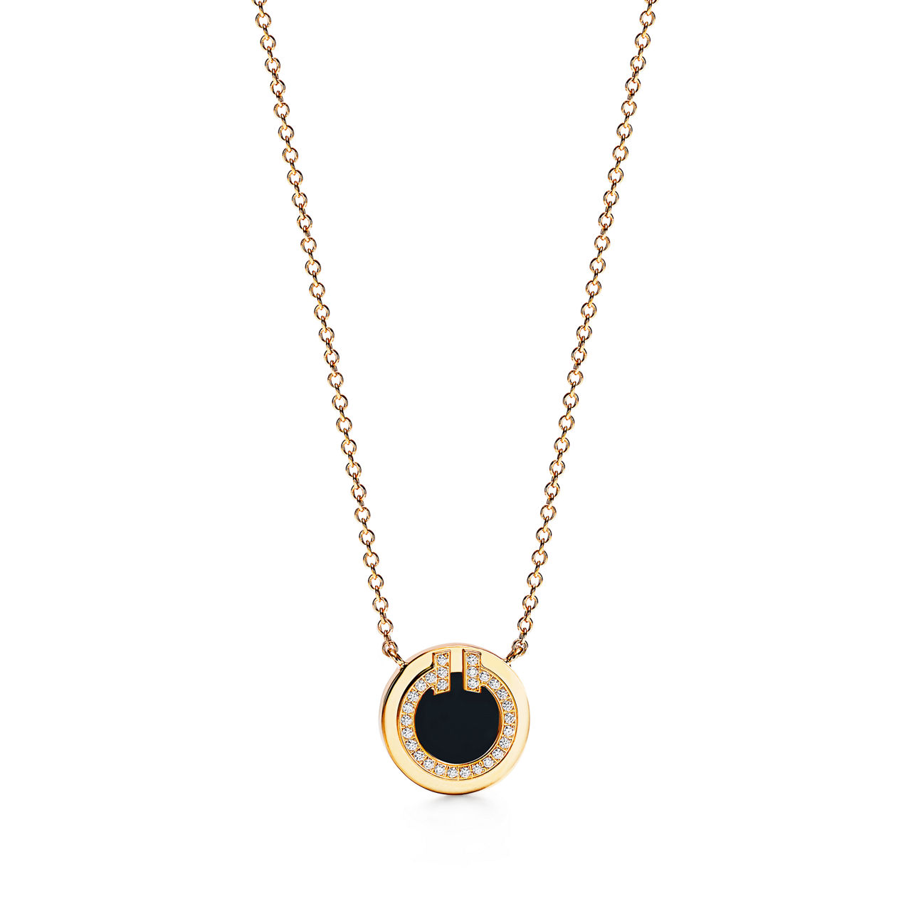 Circle Anhänger mit Diamant und schwarzem Onyx in Gelbgold