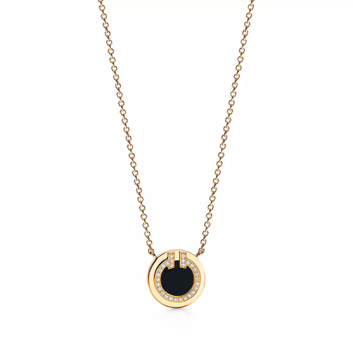 Circle Anh&auml;nger mit Diamant und schwarzem Onyx in Gelbgold