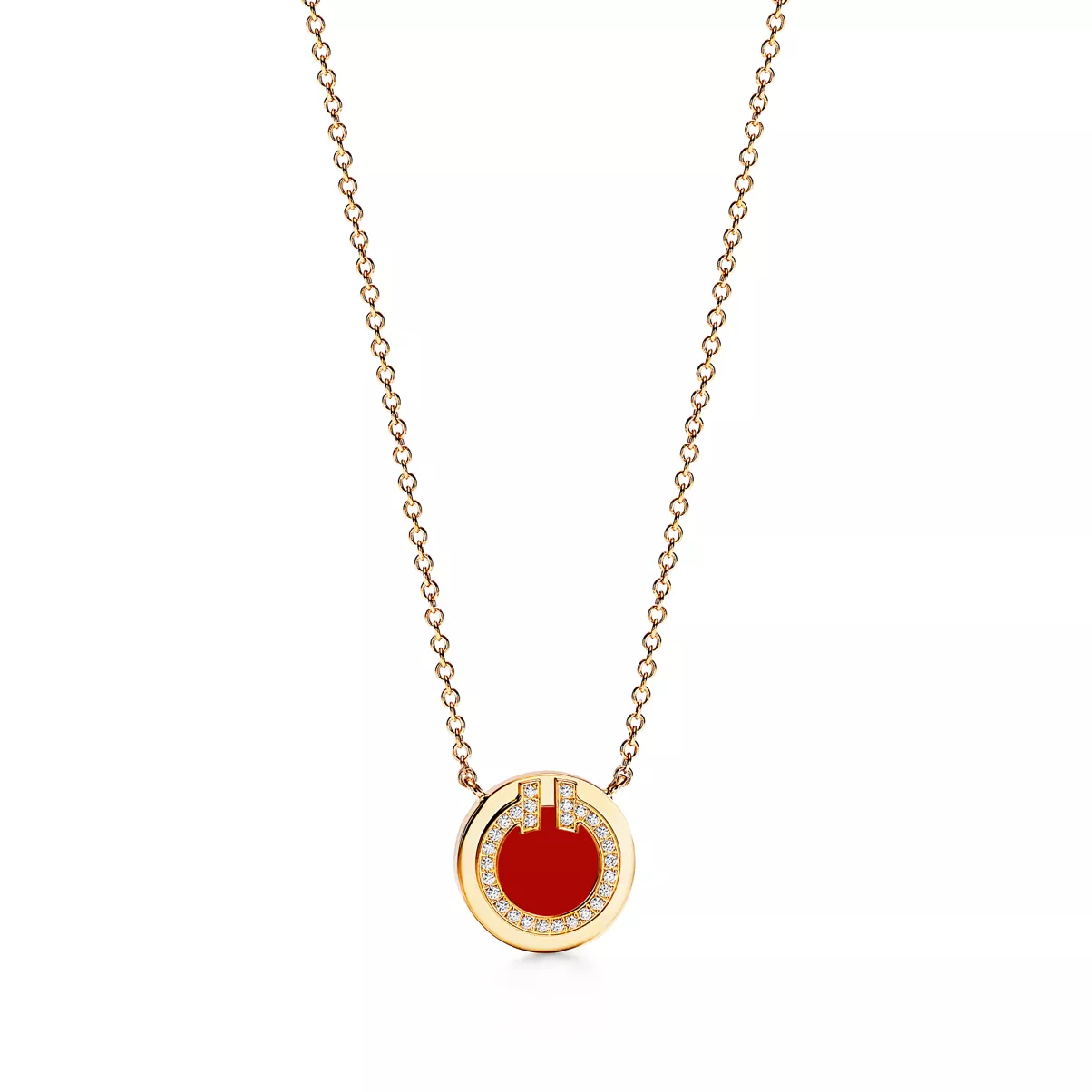 다이아몬드 및 커넬리언 서클 펜던트,&nbsp;옐로우 골드