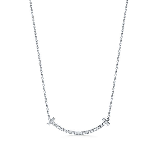 Tiffany T:Medium Smile Pendant in White Gold with Diamonds