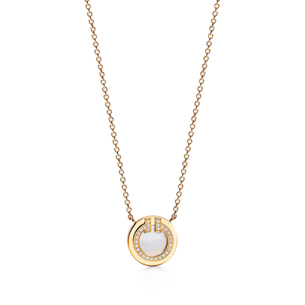 Tiffany T:Diamond and Mother-of-pearl Circle Pendant in Yellow Gold image number 0