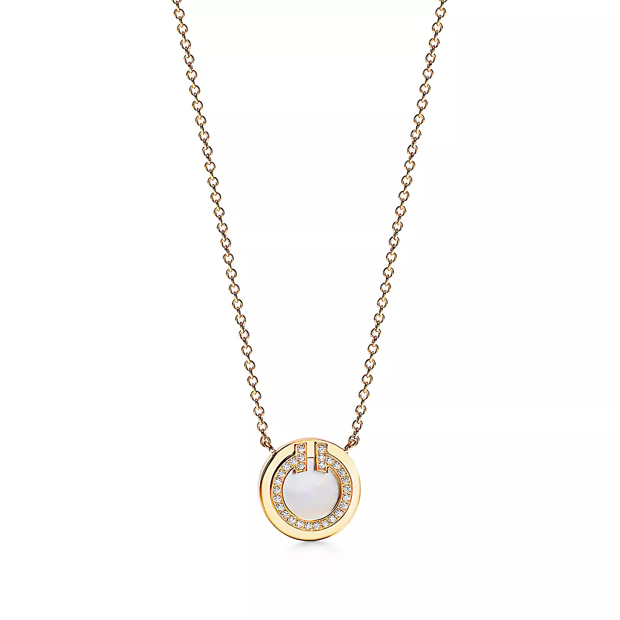 Tiffany T:다이아몬드와 마더 오브 펄 서클 펜던트, 18K 골드, 40.6~45.7cm 이미지 번호 0