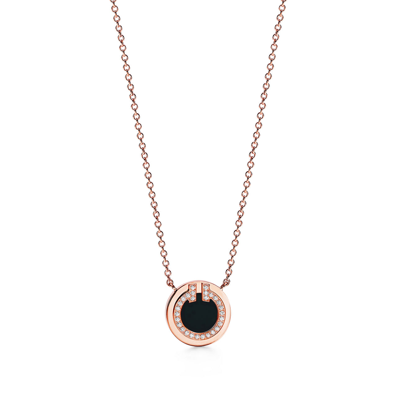 Tiffany T:Diamond and Black Onyx Circle Pendant in Rose Gold image number 0