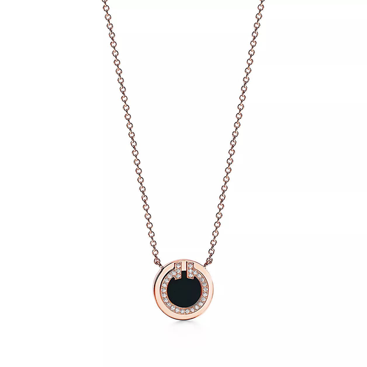 Tiffany T:다이아몬드와 블랙 오닉스 서클 펜던트, 18K 로즈 골드, 40.6~45.7cm 이미지 번호 0