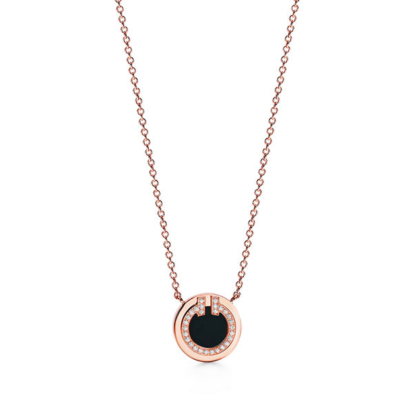 Tiffany T:Diamond and Black Onyx Circle Pendant in Rose Gold