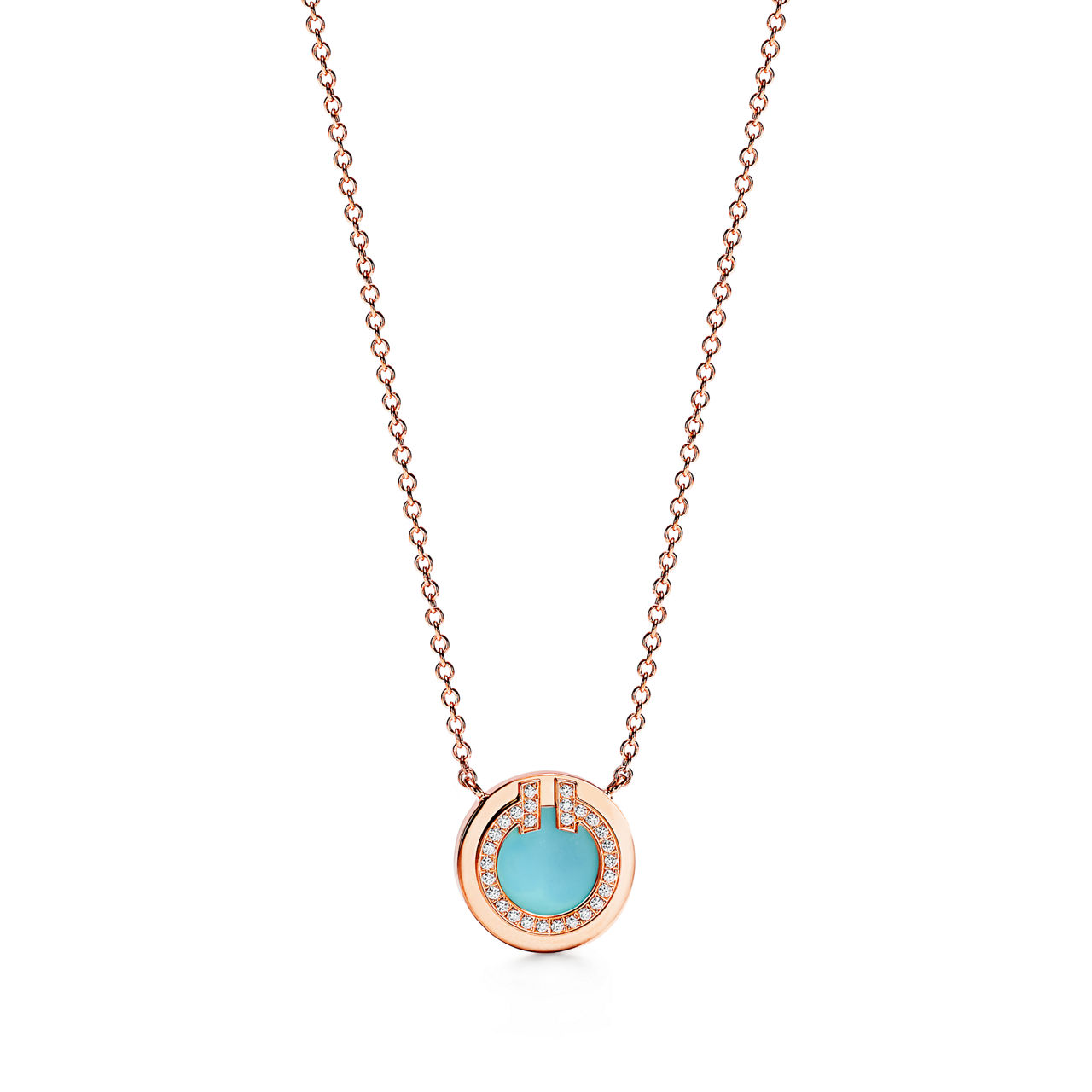 Tiffany T:Diamond and Turquoise Circle Pendant in Rose Gold image number 0