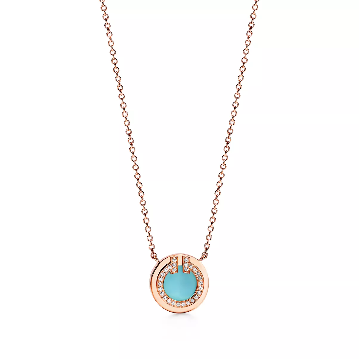Diamond and Turquoise Circle Pendant in Rose Gold