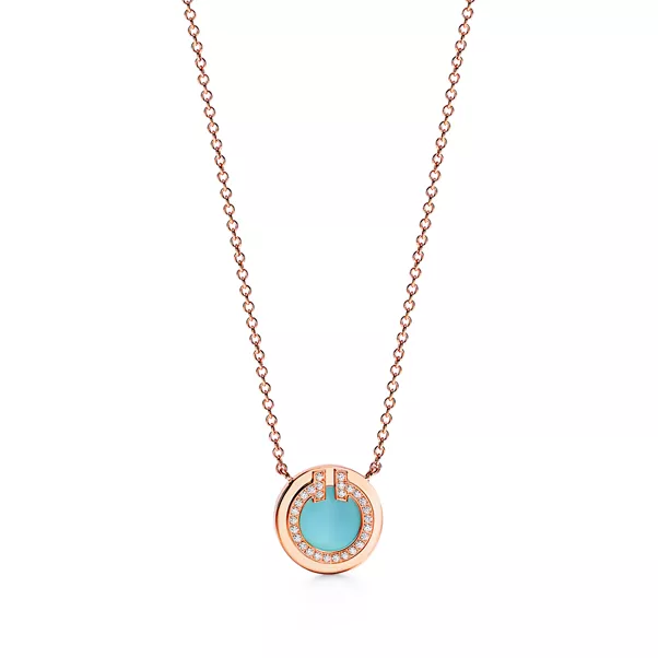 Diamond and Turquoise Circle Pendant in Rose Gold