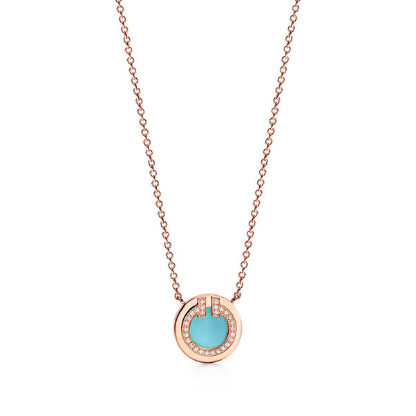 Tiffany T:Diamond and Turquoise Circle Pendant in Rose Gold