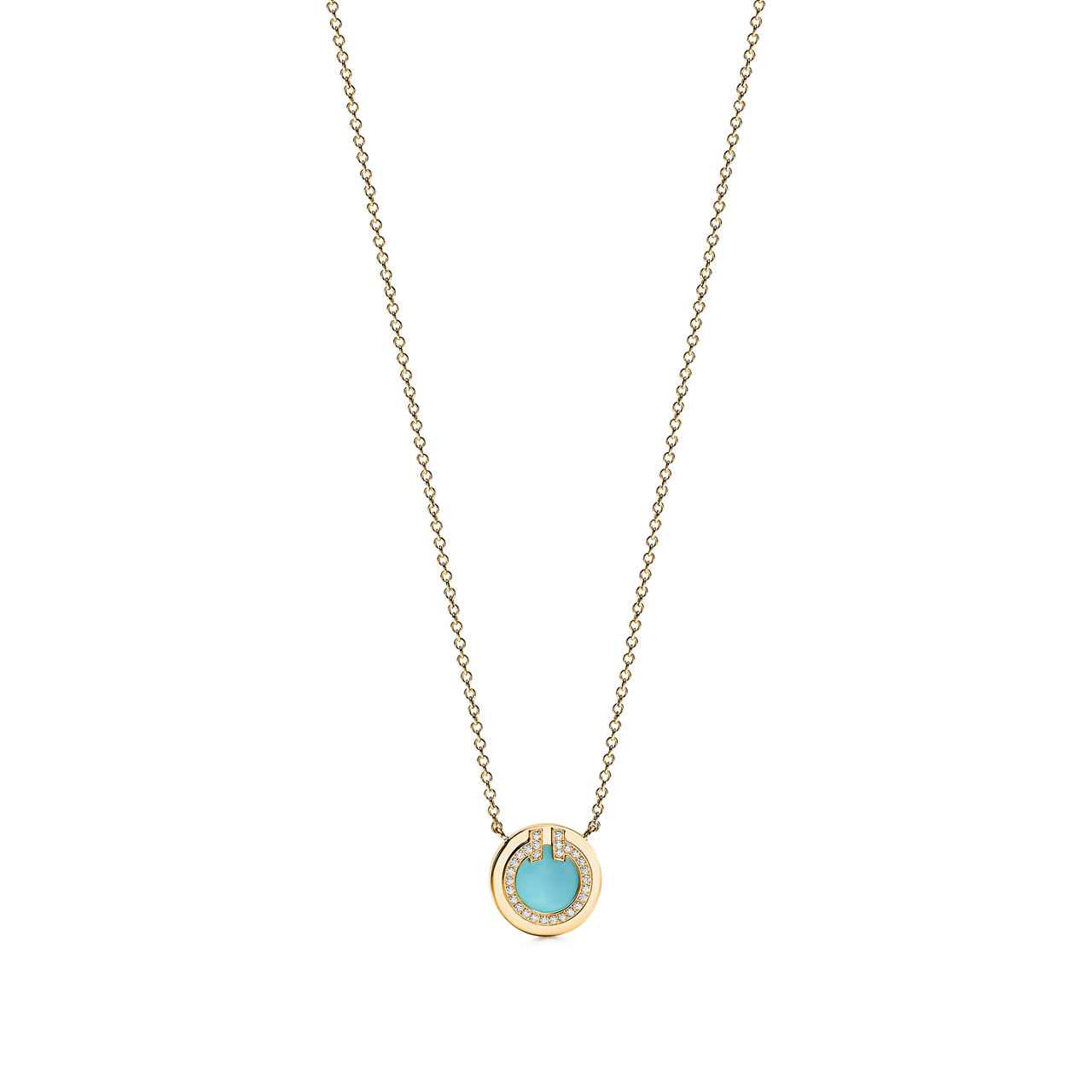 Tiffany T:Diamond and Turquoise Circle Pendant in Yellow Gold image number 0