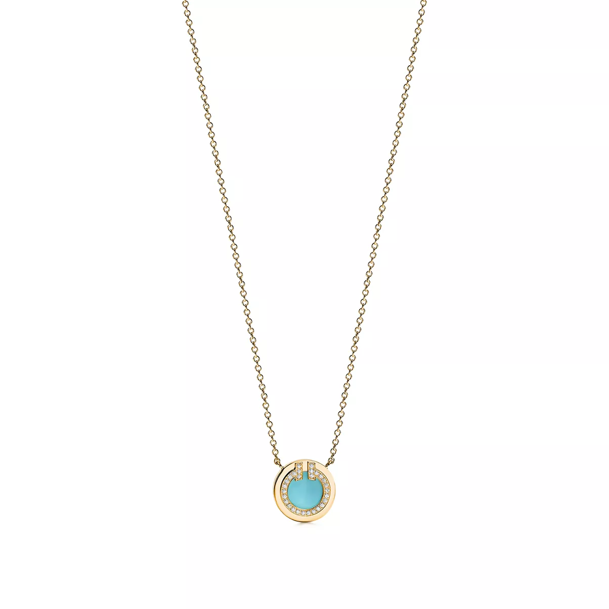 Pendentif Cercle en turquoise et diamants en or jaune 18&nbsp;carats