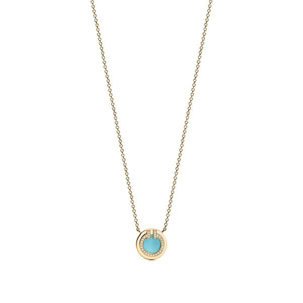 Tiffany T:Diamond and Turquoise Circle Pendant in Yellow Gold