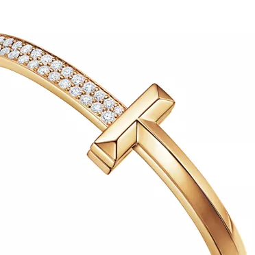 Tiffany T:T1 Wide Diamond Hinged Bangle in Yellow Gold, 6