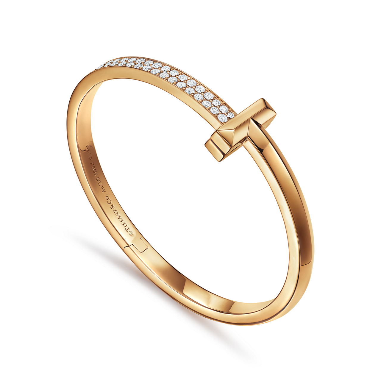 Tiffany T:T1 Wide Diamond Hinged Bangle in Yellow Gold image number 3