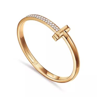 Tiffany T:T1 Wide Diamond Hinged Bangle in Yellow Gold, 3