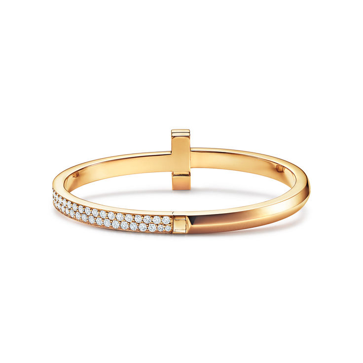 Tiffany T:T1 Wide Diamond Hinged Bangle in Yellow Gold image number 5