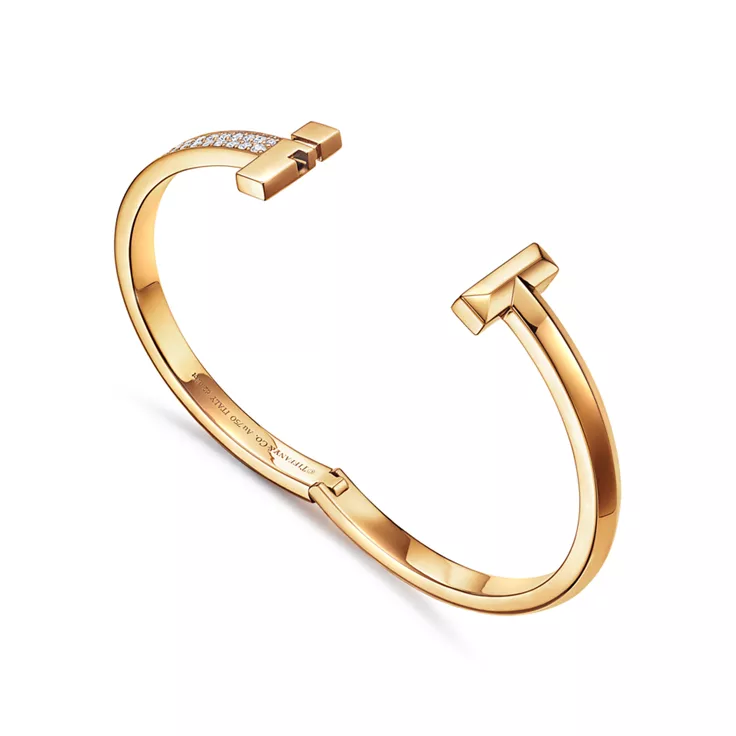 Tiffany T:T1 Wide Diamond Hinged Bangle in Yellow Gold, 4