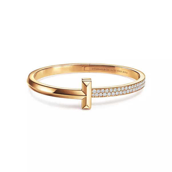T1 Wide Diamond Hinged Bangle in Yellow Gold