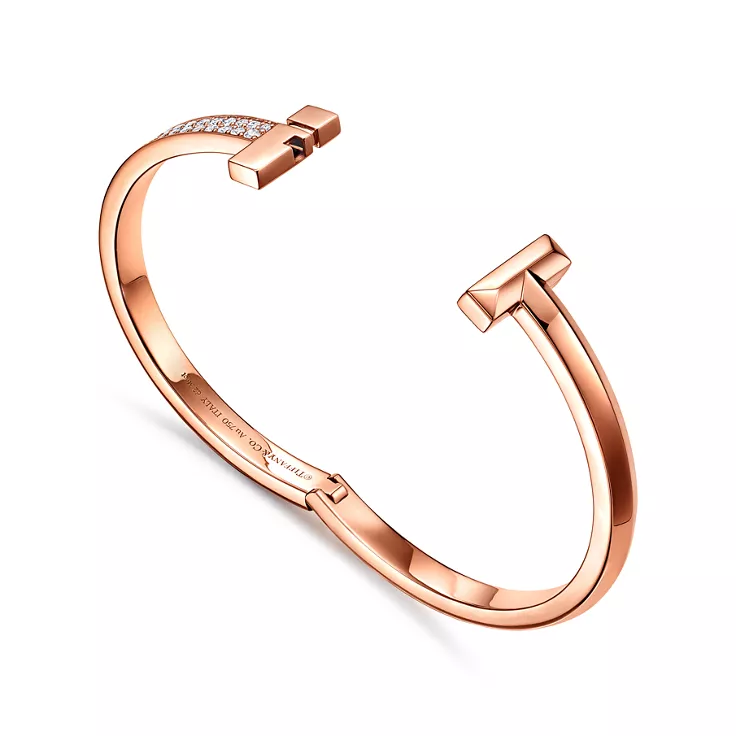 Tiffany T:T1 Wide Diamond Hinged Bangle in Rose Gold, 4