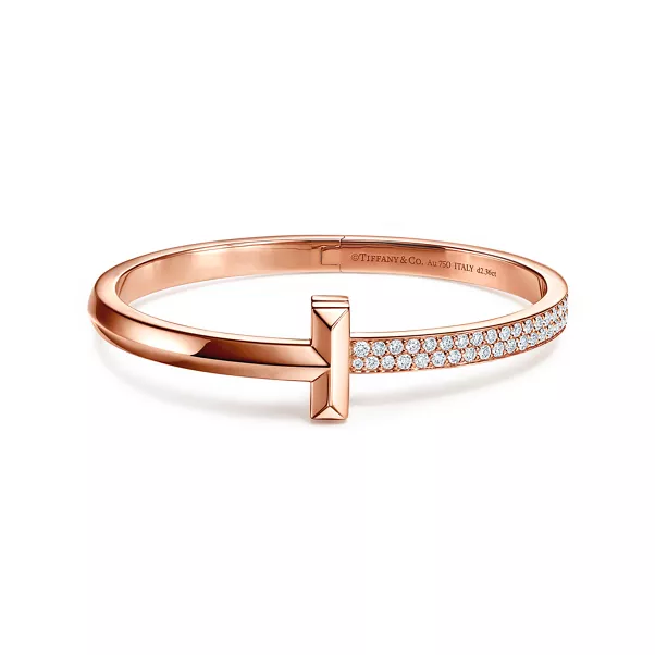 T1 Brazalete articulado ancho de diamantes de oro rosa
