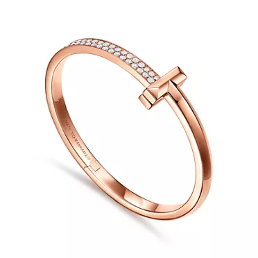 Tiffany T:T1 Wide Diamond Hinged Bangle in Rose Gold, 3