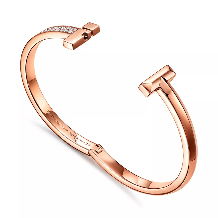Tiffany T:T1 Wide Diamond Hinged Bangle in Rose Gold, 4