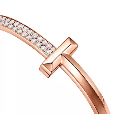 Tiffany T:T1 Wide Diamond Hinged Bangle in Rose Gold, 6